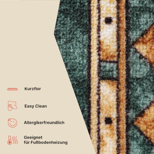 TAPISO Anti Rutsch Teppich Läufer rutschfest Brücke Meterware Grün Gelb Ornament Design Meliert Flur Küche Wohnzimmer 100 x 390 cm – Ansicht 5