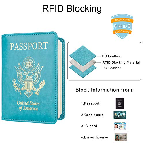 Image of WALNEW Passport Holder for Travel, RFID Passport Cover Wallet for Women Men, PU Leather Passport Book Card Holder Case with Pen, Travelling Essentials for Flying