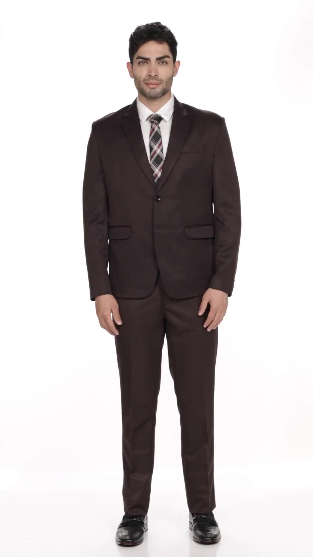 Buy TAHVO Mens Cotton Blend Slim Fit Two Piece Suit Set(Brown, 34