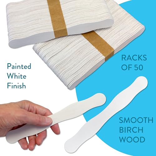 CraftySticks, 200 Pcs, 8 Inch White Wavy Craft Sticks for Fan Handles, Crafts, Wedding Fans, DIY Auction Paddles, Jumbo Wood Popsicle Sticks