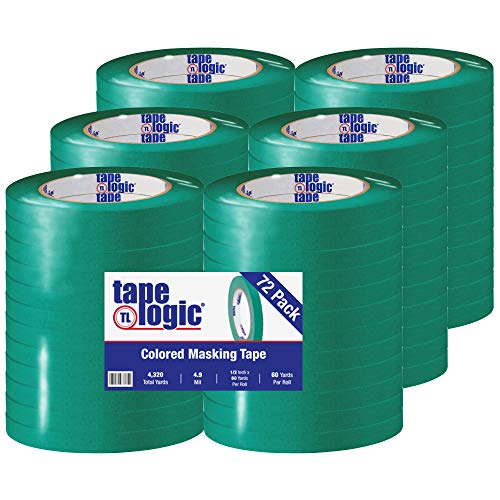 Image of Tape Logic (72 Pack General Purpose Colored Masking Tape, 1 /2 Inch x 60 Yards, Dark Green, for Home, Office, Arts, Crafts, DIY, Labeling and Coding