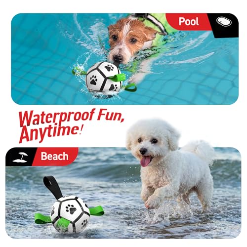 Image of QDAN Small Dog Toys, Outdoor Soccer Ball with Straps, Puppy Birthday Gifts | Interactive Training Soccer Toys for Tug, Dog Water Toy, Durable Puppy Balls for 5-20 lbs Small Dogs, Puppy Birthday Gifts