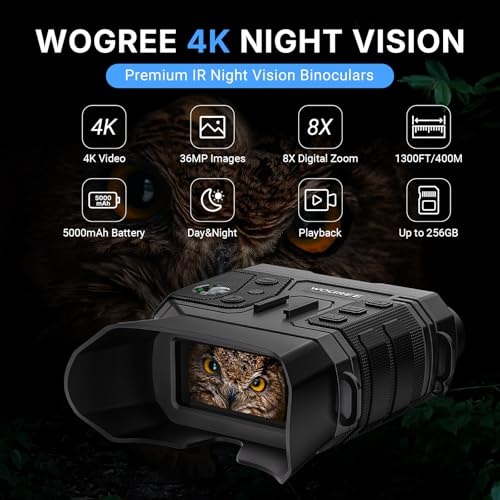 Image of Night Vision Goggles, 4K Night Vision Binoculars for Adults, 36MP Photo, 5000mAh Rechargeable Battery, 1300FT Range, 8X Digital Zoom, Infrared Vision, 32GB SD, Flashlight & Compass for Camping