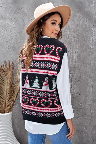 Image of JULYCLO Christmas Sweater Vest Women Ugly Xmas Reindeer Knit Sweaters Casual Santa Snowflake V Neck Sleeveless Outwear Tops