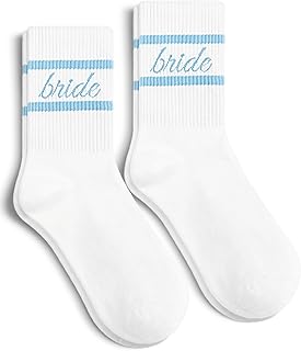 2 Pairs Bride Socks, White + Blue | Bride To Be Something Blue Gift, Bachelorette Party Accessories,Wedding Day Sandals, Bridal Shower Party Favor