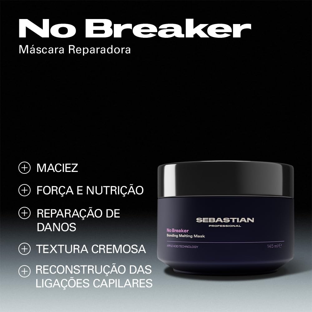 Sebastian NO.BREAKER - Maschera per capelli danneggiati, con tecnologia agli acidi di mela, per levigatezza e lucentezza (145 ml)