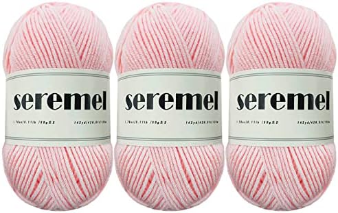 seremel 3 Pieces Crochet Yarn Total 150g (426 Yards), 4-ply Acrylic Yarn Skeins, Yarn for Crocheting and Knitting (Baby Pink)