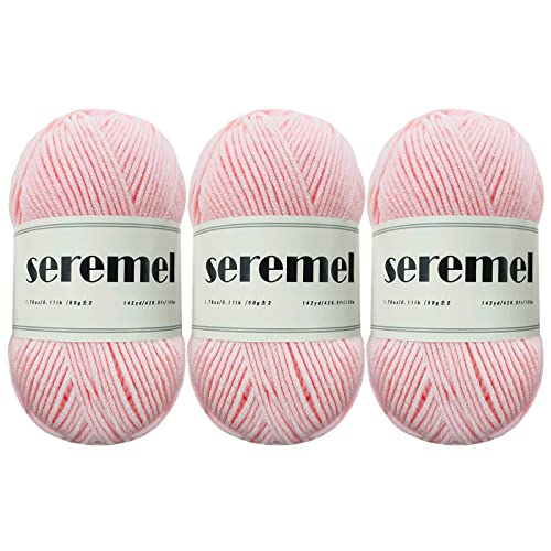 Seremel 3 Pieces Crochet Yarn Total 150G (426 Yards), 4-Ply Acrylic Yarn Skeins, Yarn For Crocheting And Knitting (Baby Pink) #TOP2