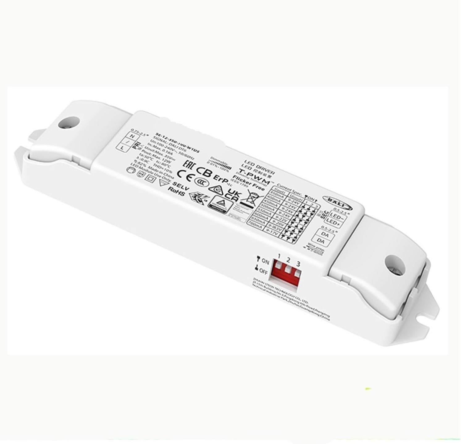 10W 12W 100mA-400mA 350mA-700mA Constant Current Dali-2 Led Driver LTECT DALI dimming Lighting Transformer AC 100-240V Input (Color : SE-12-350-700-W1DS)