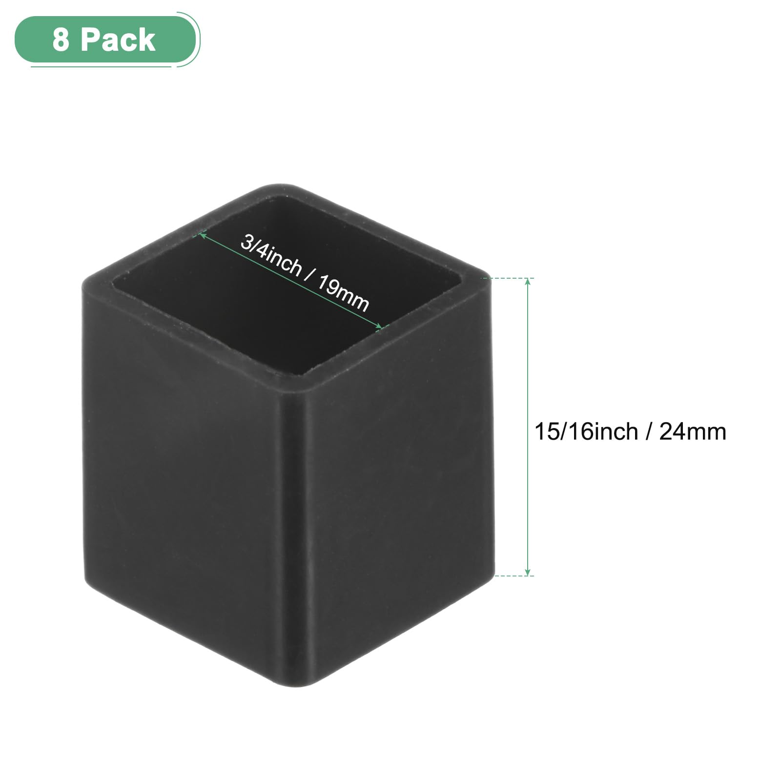 M METERXITY 8-Pack Square Chair Leg Caps, 0.75" (19mm) PVC Chair Leg Floor Protectors for Chairs/Table/Bed - Image 3