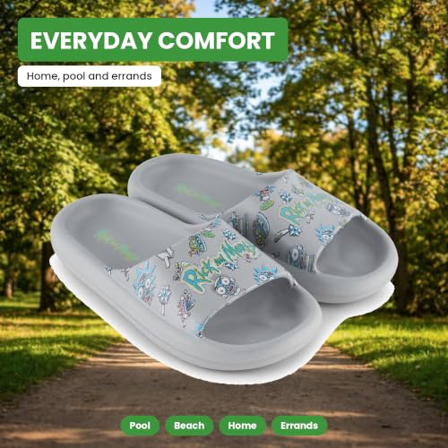 Image of RICK AND MORTY Mens Comfort Slides - Officially licensed Cushion Slides - Rick Sanchez and Morty Smith