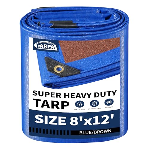 TARPAL 8x12ft Waterproof Heavy Duty Tarp 16Mil Thick with Metal Grommets Every 17.7