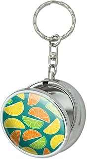 Citrus Lemon Lime Orange Slices Pattern Portable Travel Size Pocket Purse Ashtray Keychain with Cigarette Holder