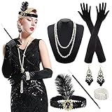 20er jahre accessoires set: 1 x Haarband aus den 1920er Jahren, 1 x Halskette, 1 x Ohrringen,1 x Armband,1 x Stock, 1 Paar Handschuhe.