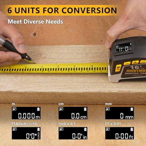 Cinta Métrica Digital Alloyman 16Ft Retráctil con Gancho Magnético miniatura 3