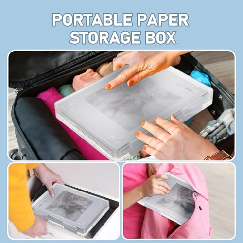Image of 6 Pcs A4 Paper Organizer Box, Clear A4 File Portable Project Case, Plastic Scrapbook Paper Organizer Containers for Craft Paper Storage, Portable Board Storage for Art Supplies 8.6 inch x 12.4 inch Letter Pap