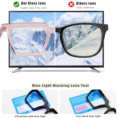Image of Blue Light Blocking Glasses, TR90 Rectangle Computer Glasses With Anti Eyestrain & UV Glare Protection (Pink)