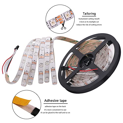 Image of WS2812B RGB LED Strip, Individually Addressable LED Strip, Chasing Effects Dream Color 5050SMD 16.4FT 150 LED Pixel Strip Rope Light DC 5V (White PCB 5M 30Pixels /M Waterproof IP65)