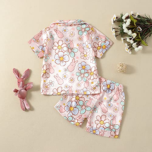 Toddler Girl Satin Summer Pajamas Set Short Sleeve Button-Down Top Shorts 2Pcs Floral Loungwear Sleepwear Pjs4
