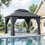 AOXUN Outdoor Gazebo for Patio 10x12, Metal Frame Canopy with Double Roofs, Heavy Duty Party Tent and Shelter with Mosquito Netting and Privacy Screen for Backyard, Lawn, Garden, Deck