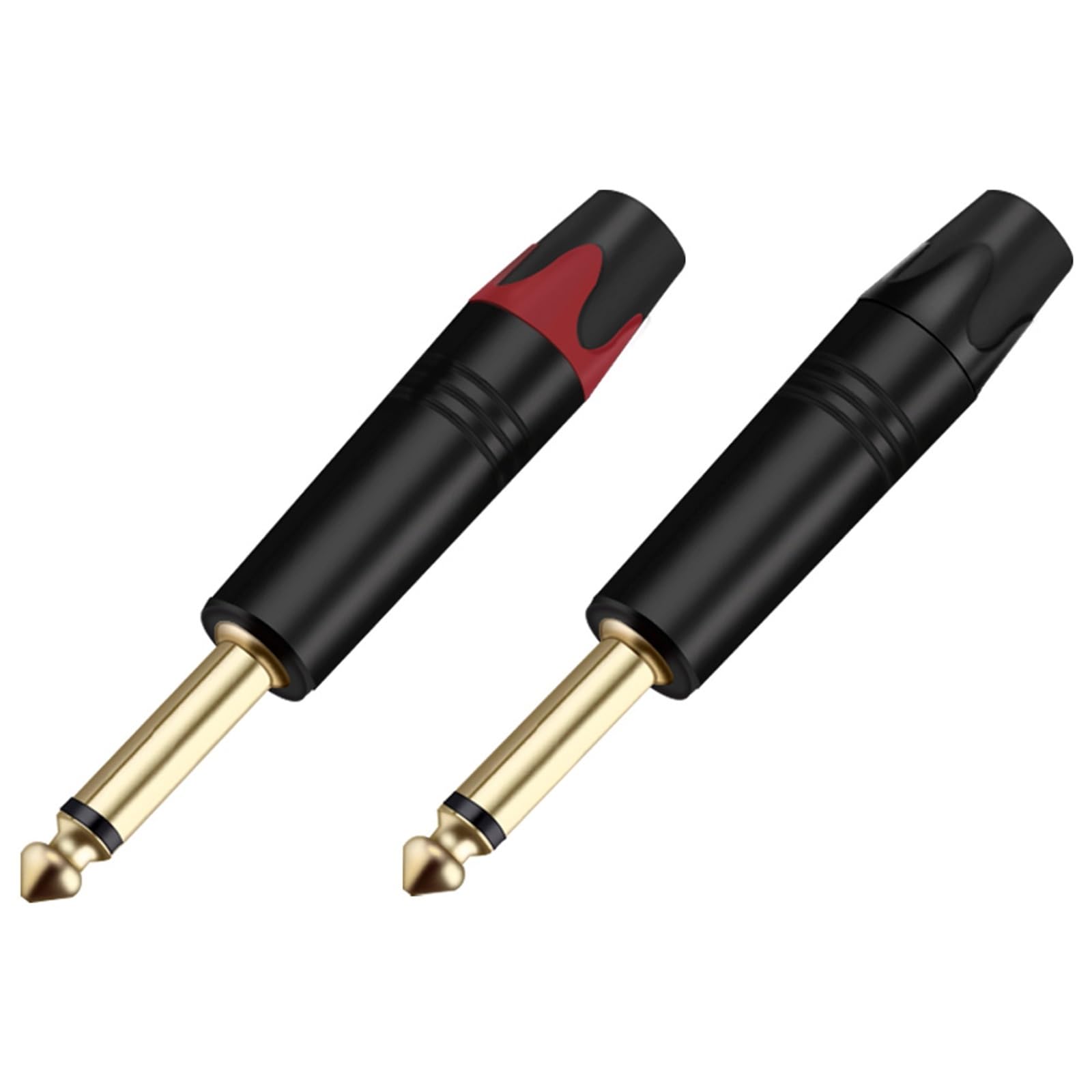 Connettore mono jack da 6,35 mm, connettore maschio da 1/4" e 6,3 mm, connettore per cavo di saldatura, connettore per microfono in ottone, 2 pezzi (1 nero, 1 rosso)