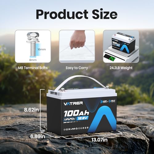 Image of 12.8V 100AH Group 31 LiFePO4 Lithium Battery with Self-Heating & APP Monitoring, Built-in 100A BMS, High Temp Cutoff, Low Temp Charging, 5000+ Cycles, Perfect for RV /Camping,Off-Grid,Solar