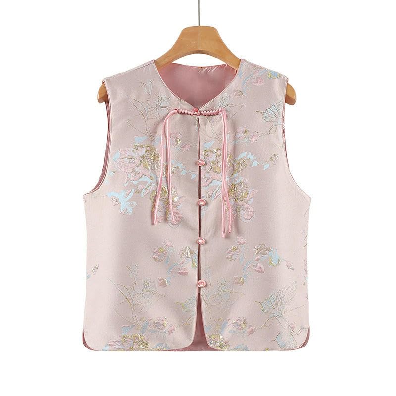 Chal de jacquard para mujer estilo chino sin mangas nacional con botones 4