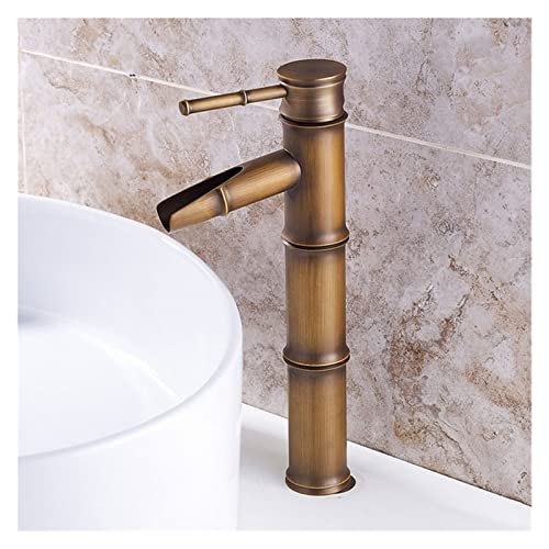 Grifo de cocina de cobre con control de agua fría y caliente y diseño de bambú vintage