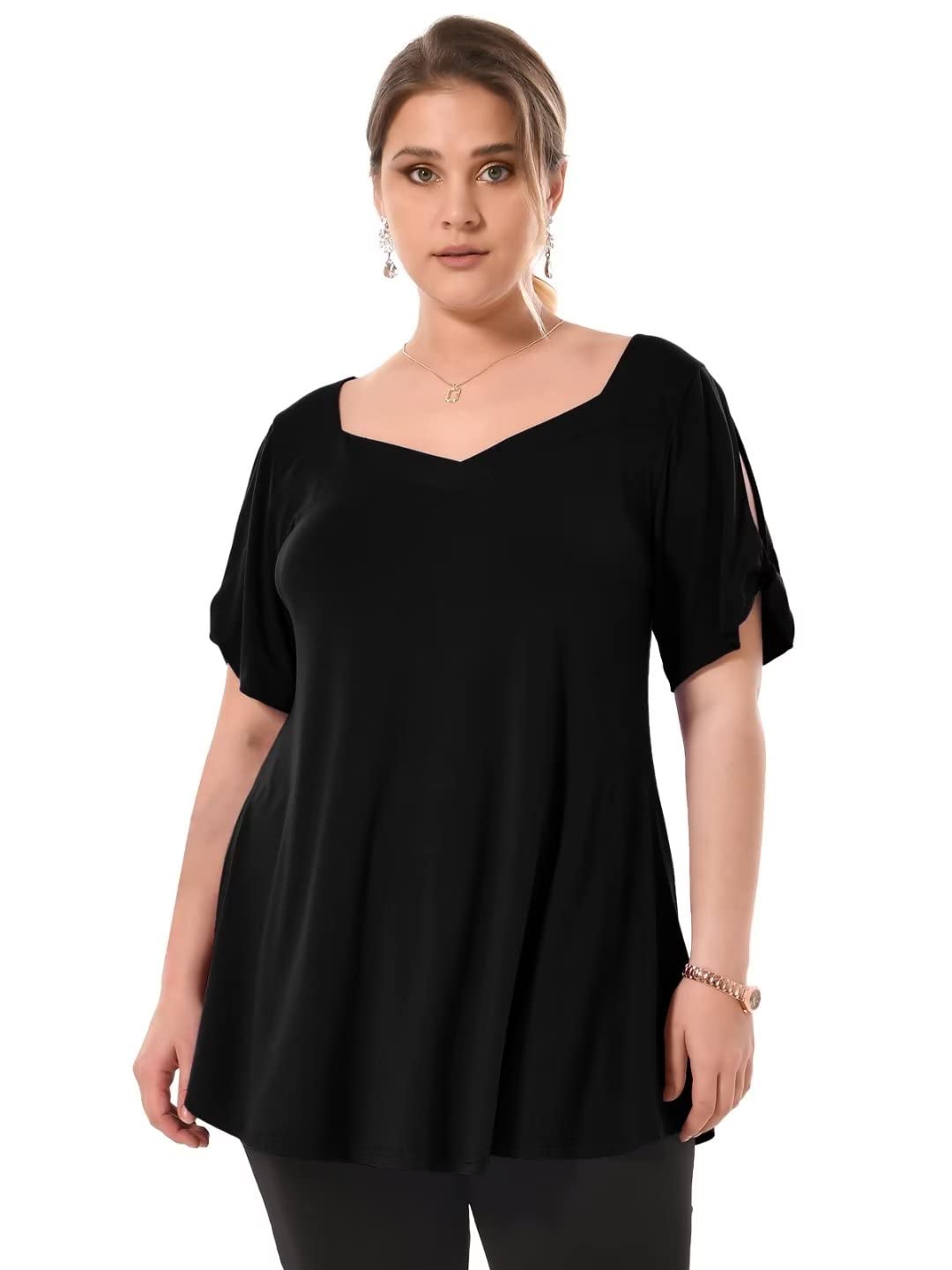 LARACEPlus Size Tunic Tops For Women Dressy Casual Shirts Short Sleeve Cute Summer Clothes Loose Fit Blouse