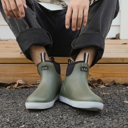 RIUETAR Botas masculinas com forro felpudo, botas de pesca de borracha no tornozelo para homens, bot