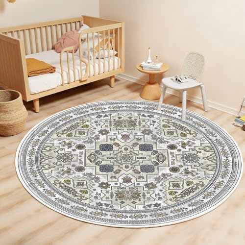 Round Rug 4ft Vintage Boho Small Circular Rug Washable Circle