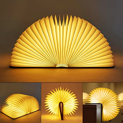SANOTO Lampe Livre Led Pliante en Bois, Noyer Lampe de Bureau LED Veilleuse USB Grande Capacité Rechargeable Livre Lumineux Lumière Ambiante, 360° Pliable Magnétique Lampe pour Livre(9*12*2.5cm) Cover