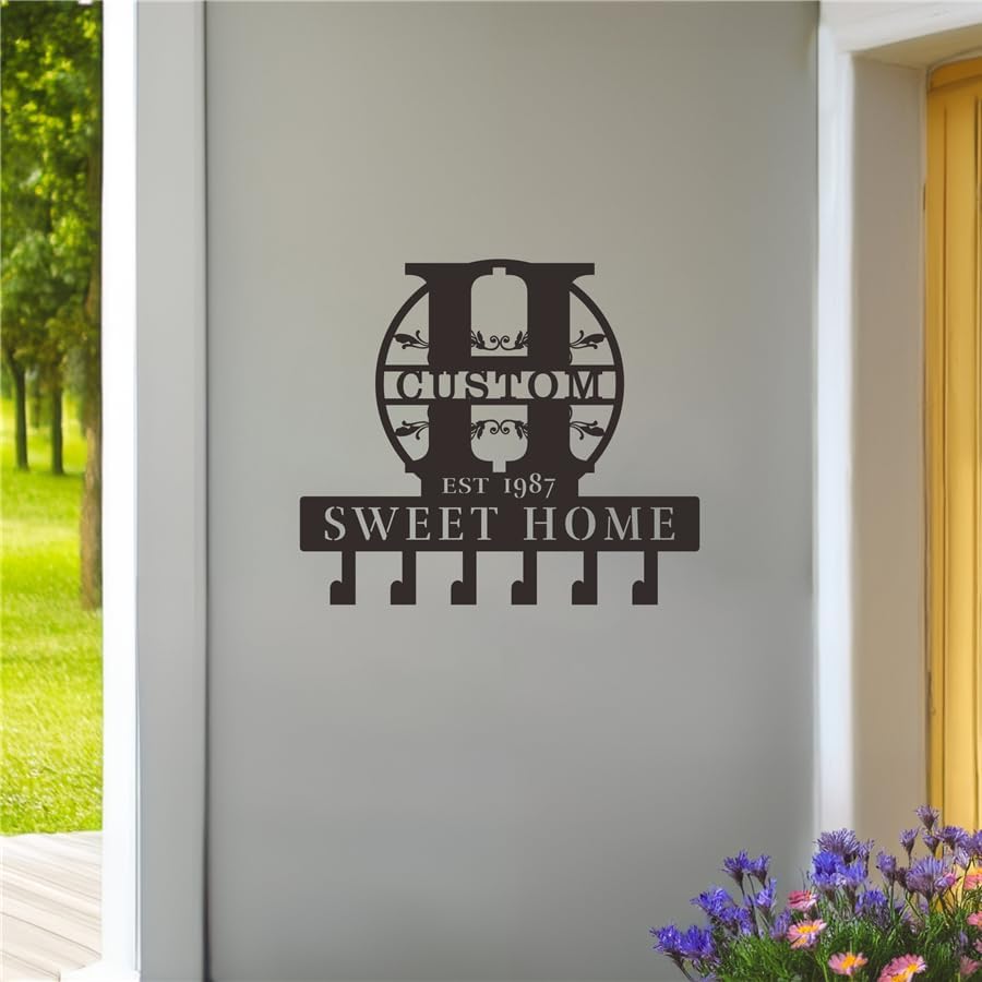 JINMA Personalized Metal Key Holder with Your Name, Customized Key Holder for Wall, Wall Mounted Key Holder Hooks Organizer Rack, Living Room Entrance Home Decor 13 x 11 in