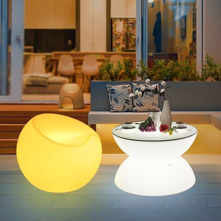 Silla LED brillante de 22 pulgadas, silla de luz LED iluminada con control remoto, asiento lateral redondo brillante de 16 colores cambiantes, taburetes bajos empotrados recargables con purpurina para 5