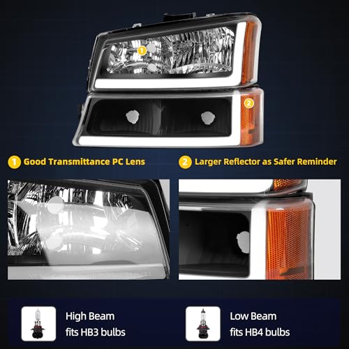 Image of DWVO LED DRL Headlight Assembly Compatible with 03-06 Silverado Black