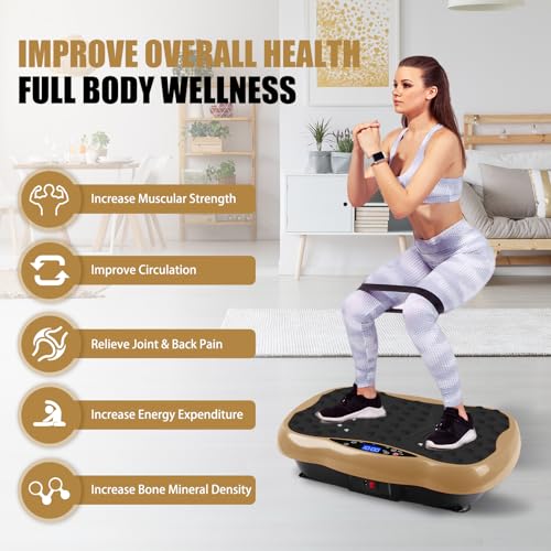 Image of Vibration Plate Exercise Machine, Health & Fitness Full Body Vibration Platform, Portable Vibration Plate Platform for Weight Loss Home Fitness, Lymphatic Drainage, w /Resistance Bands+Remote