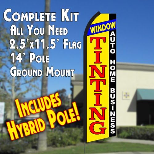 WINDOW TINTING Auto Home Business (Yellow/Black) Flutter Feather Banner Flag Kit (Flag, Pole, & Ground Mt)