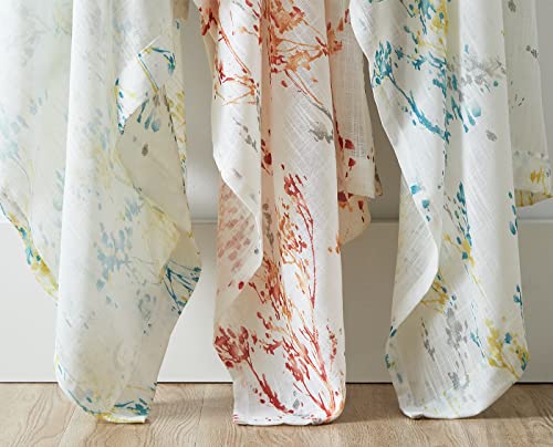 Image of Treatmentex White Semi Sheers Curtains with Red Orange Tree Branch Print Pattern Window Curtains for Living-Room 84 inch Grommet Top Privacy Curtain Drapes Watercolor Design Curtain Panels 2 pcs