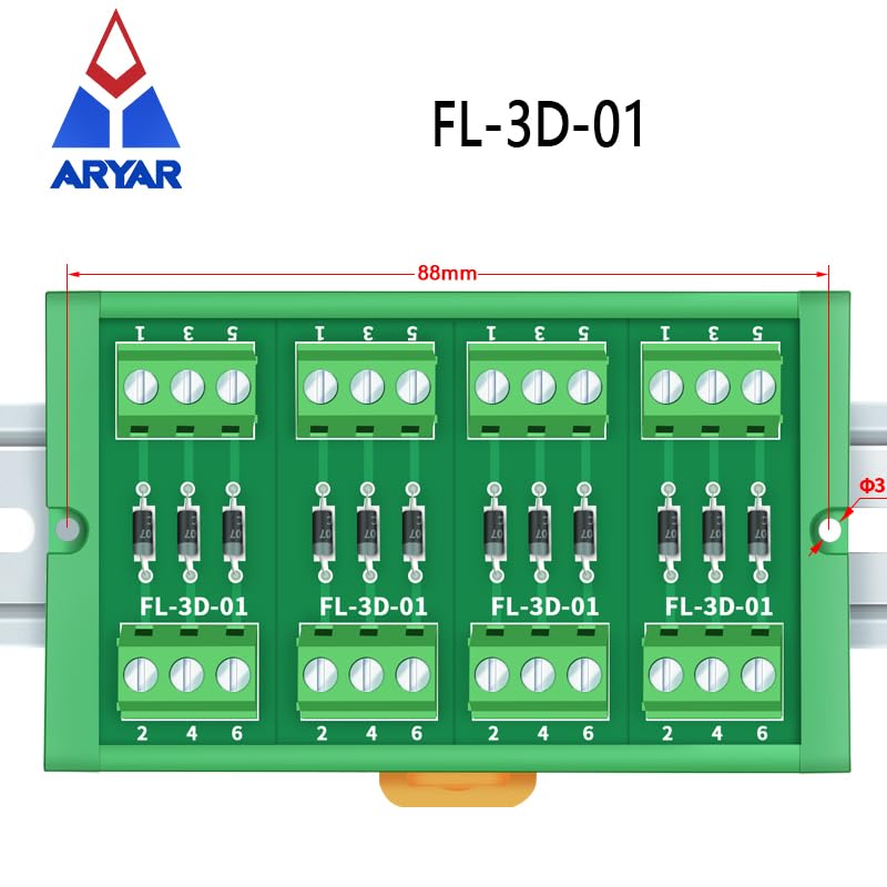Wiring Connecting Terminals - 12 Channel diode Module DIN Rail Mount 1 Amp 1000V Common Anode 12 Diode Network Module, 1N4007 didoe Module.