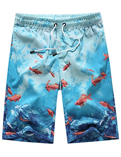 SSLR Men's Tropical Quick Dry Bathing Suits Casual Hawaiian Swim Trunks (34, Blue)