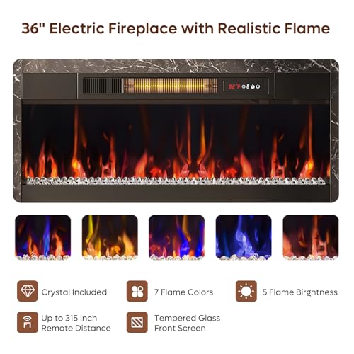 Bestier 70 Inch Fireplace TV Stand for TVs up to 80", LED Entertainment Center with 36" Electric Fireplace, Modern High Gloss Media TV Console with Storage Cabinet for Living Room Bedroom, Black - Image 7