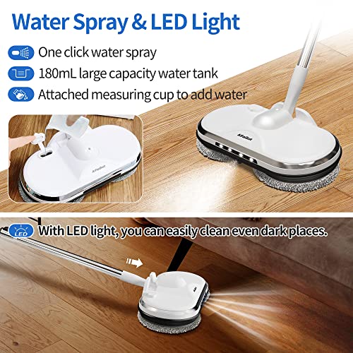 Cordless Electric Mop for Floor Cleaning, AlfaBot WS-24 Electric Spin Mop, Electric Mop with Water Sprayer and LED Headlight, Lightweight & Rechargeable Floor Scrubber for Hardwood Tile Floors - Image 3