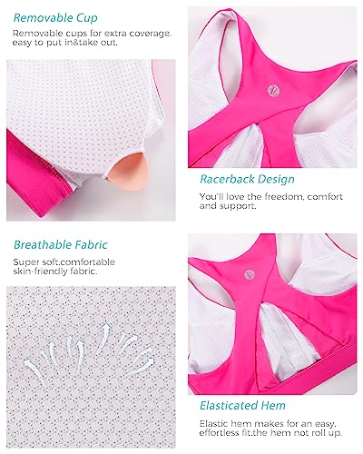 Image of RUNNING GIRL Sports Bra for Women,High Impact Large Bust Padded Sports Bra Fitness Workout Running Yoga Tank Tops(WX2827 Bright Pink 3XL)