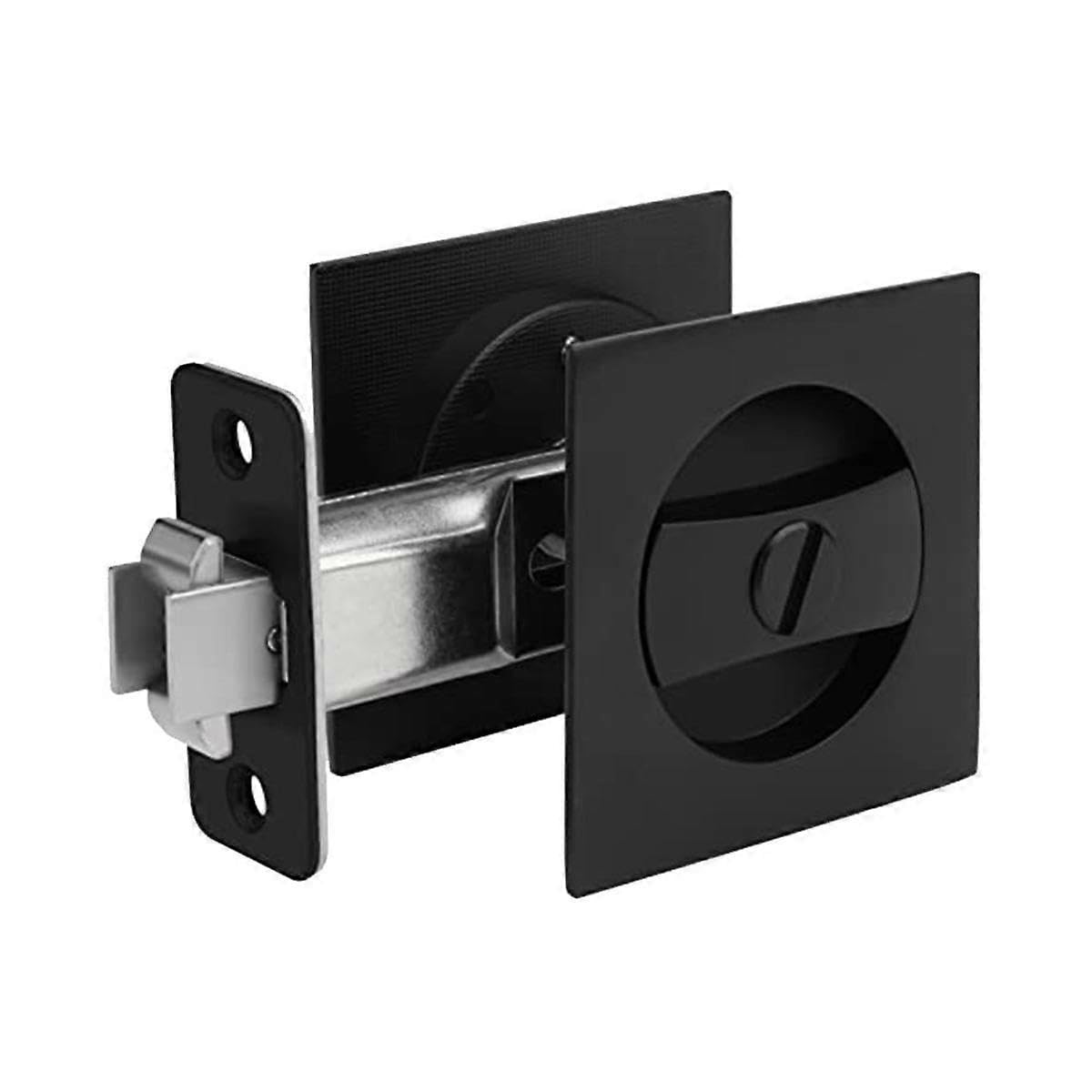 Joyhappst Image Color Pocket Door Lock, Matte Black Contemporary Privacy Square Pocket Door Hardware, Black Sliding Pocket Door Lock