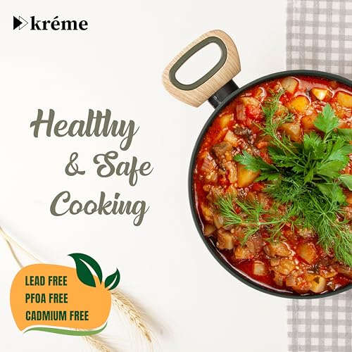 Image of Kreme Venetia Premium Series 4-Piece Granite Casseroles Cookware Set with Lid | Non-Stick Aluminium Cooking Pot | Granite Coating | Induction & Gas Stove Compatible | Healthy Low-Oil Cooking, Green