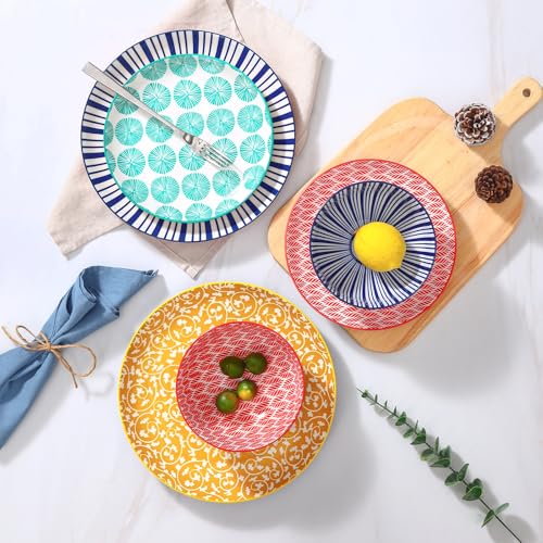 Image of Selamica Ceramic Plates and Bowls Sets,12 Pieces Dinnerware Sets for 4,Scratch Resistant Dish Set,Dishwasher & Microwave Safe, Assorted Colors