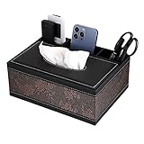 Sumnacon PU Rectangular Tissue Box Cover - Multifunctional Tissue Box Holder with Stationery Remote Control Box, Decorative Tissue Pen Remote Organizer for Home/Office/Car/Restaurant, Retro Flower