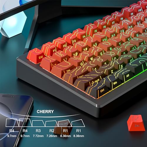 Image of dagaladoo Double Shot PBT keycaps Set,Red /Black Topographic Keycaps | Shine Through Keyboard caps,Line Backlit,Side Printed,135key cherry Profile keycap for 60% 75% 100% Mechanical Keyboards