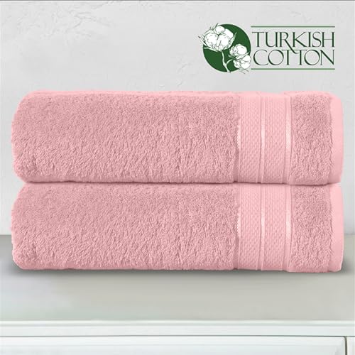 Image of Elegant Comfort Three Line Popcorn Towel Set for Bathroom 27 x 54 inches, Premium Hotel Quality 2-Pack Bath Towels, 100% Turkish Cotton, Soft and Durable, Quick Dry and Highly Absorbent, Dusty Pink