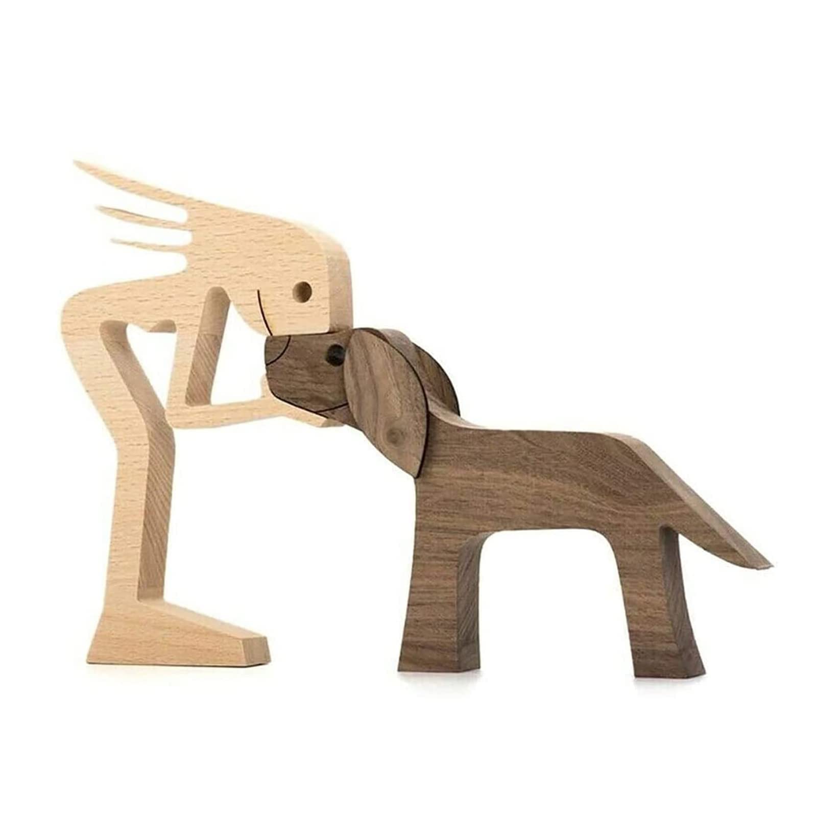 Escultura de Madera para Amantes de Las Mascota, Escultura de Madera para familias y Cachorros,Estatua Humana de Madera Tallada a Mano, Regalo para Amantes de Las Mascotas (Mujeres y Perro)